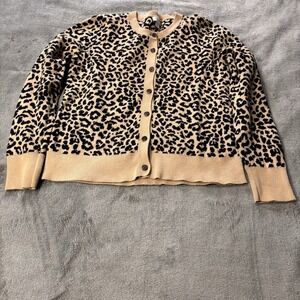 J. Crew Leopard Print Cardigan Sweater Tan Black Button Front Women's Size S
